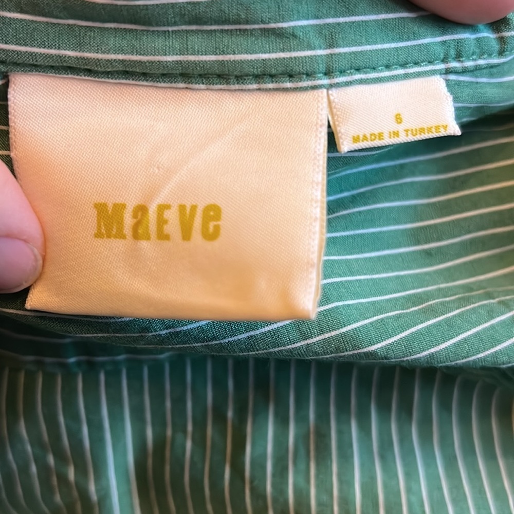 ANTHROPOLOGIE MAEVE Tie Waist Striped Green Button Down Shirt Womens 6 - Picture 5 of 6